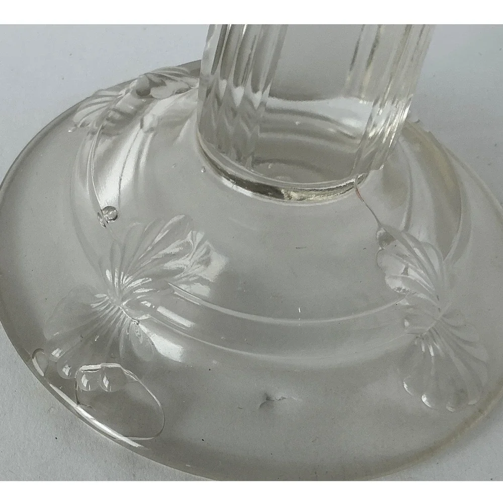 Vintage Glass Pedestal‎ Candy Dish Etched Floral Square Lidded Clear